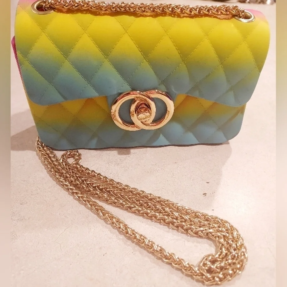 Rainbow Jelly Crossbody Purse Handbag Shoulder Chain Multi-Colored Small